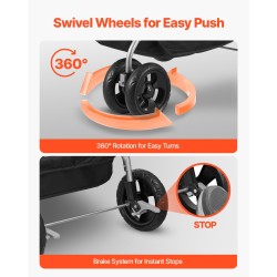 Lemmikkirattaat taittuva 16 kg kantavuus irrotettava kantokoppa verkkoikkunilla takapyörän jarrulla