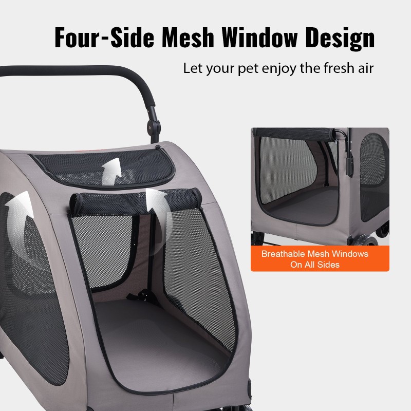 Lemmikkirattaat 4 pyörää 73 kg kantavuus 600D kestävä kangas säädettävä työntöaisa