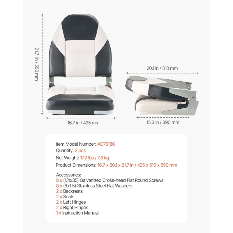 Veneen istuin korkea selkänoja taitettava PVC-nahka vaahtomuovipehmuste 2 kpl musta harmaa