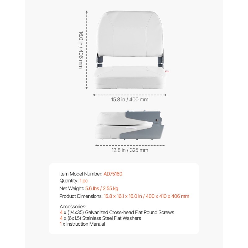 Veneen istuin taittuva matala selkänoja PVC-nahka paksu vaahtomuovi valkoinen 1 kpl