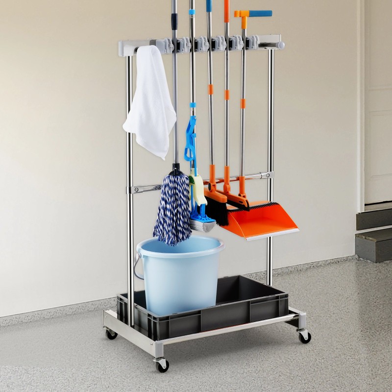 Puutarhatyökaluteline 10 paikalla pyörillä ruostumaton teräs ja PP-materiaali pitkille varsille