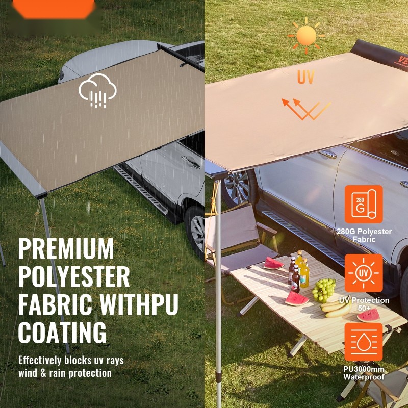 Auton sivumarkiisi polyesterikangas 4,6 x 6,6 jalkaa vedenpitävä säilytyslaukulla