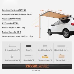 Auton sivumarkiisi polyesterikangas 4,6 x 6,6 jalkaa vedenpitävä säilytyslaukulla