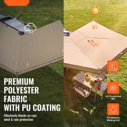 Auton markiisi 270 asteen 8.2-jalkainen 280 g polyesterikangas vedenpitävä UV-suojattu alumiinipylväät