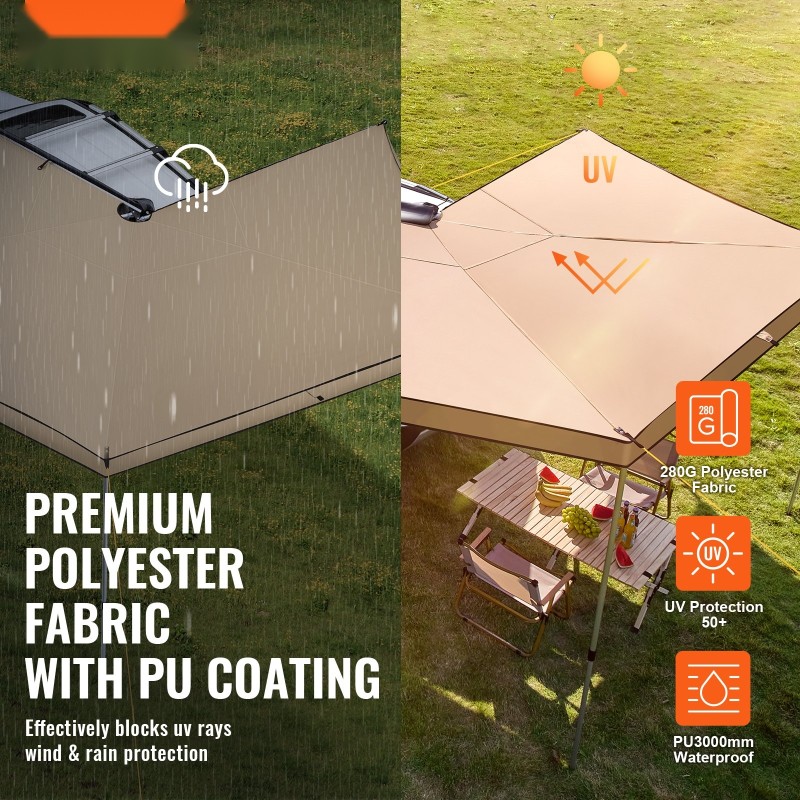 Auton markiisi 270 asteen 8.2-jalkainen 280 g polyesterikangas vedenpitävä UV-suojattu alumiinipylväät