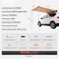 Auton sivumarkiisi 280G polyesterikangas 6.6x8.2 jalkaa vedenpitävä PU3000mm UV50+