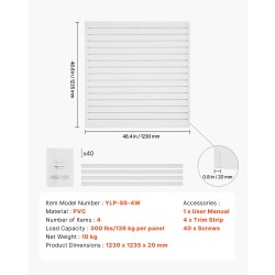 PVC seinäpaneelisarja 4 kpl 1230 x 1235 x 20 mm valkoinen modulaarinen