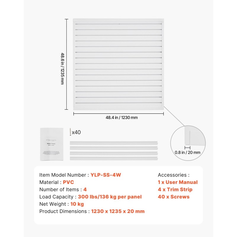 PVC seinäpaneelisarja 4 kpl 1230 x 1235 x 20 mm valkoinen modulaarinen