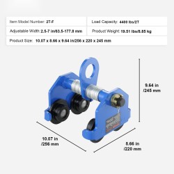 Manuaalinen siltavaunu seosteräksinen 2 t kantavuudella kaksipyöräinen säädettävä 63,5–177,8 mm