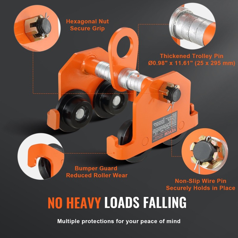 Manuaalinen ripustusvaunu seosteräs 1 t kantavuus kaksipyöräinen säädettävä leveys 63,5–203,2 mm