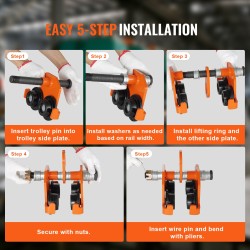 Manuaalinen ripustusvaunu seosteräs 1 t kantavuus kaksipyöräinen säädettävä leveys 63,5–203,2 mm