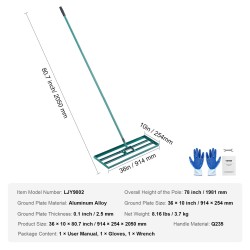 Nurmikon tasoitusharava alumiinipaneeli 914x254 mm pitkä teräsvarsi