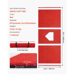 Lyöntimatto baseballille ja softballille 300x116cm PP-tekonurmi 5mm EVA-pohja punainen
