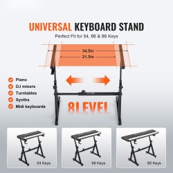 Pianokoskettimien teline ja säädettävä penkki Z-mallinen 54–88-koskettimille kantokyky 250 paunaa pyörillä