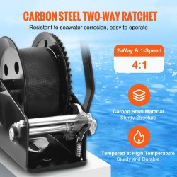 Käsivinssi 725,7 kg vetokyky 1005,8 cm polyesterihihna kaksisuuntainen räikkä veneille ja peräkärryihin