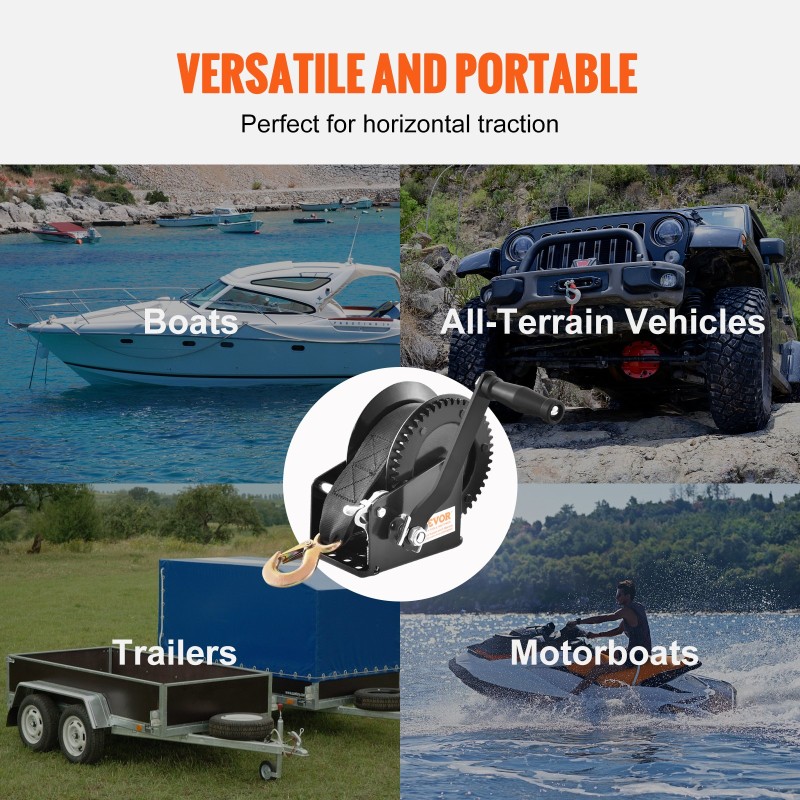 Käsivinssi 725,7 kg vetokyky 1005,8 cm polyesterihihna kaksisuuntainen räikkä veneille ja peräkärryihin