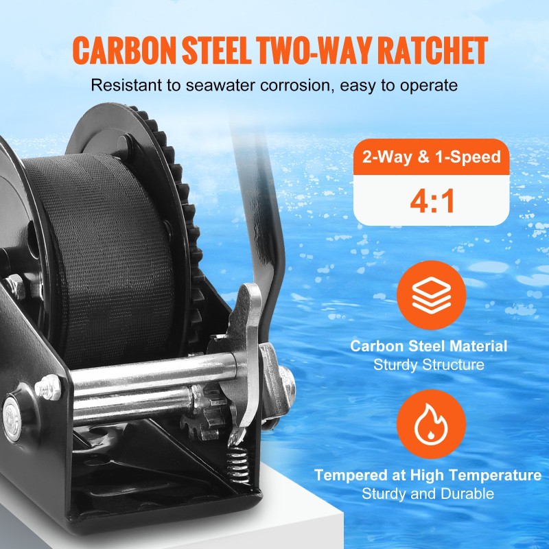 Käsikäyttöinen vintturi 544 kg vetokyky 701 cm polyesterihihna kaksisuuntainen räikkä