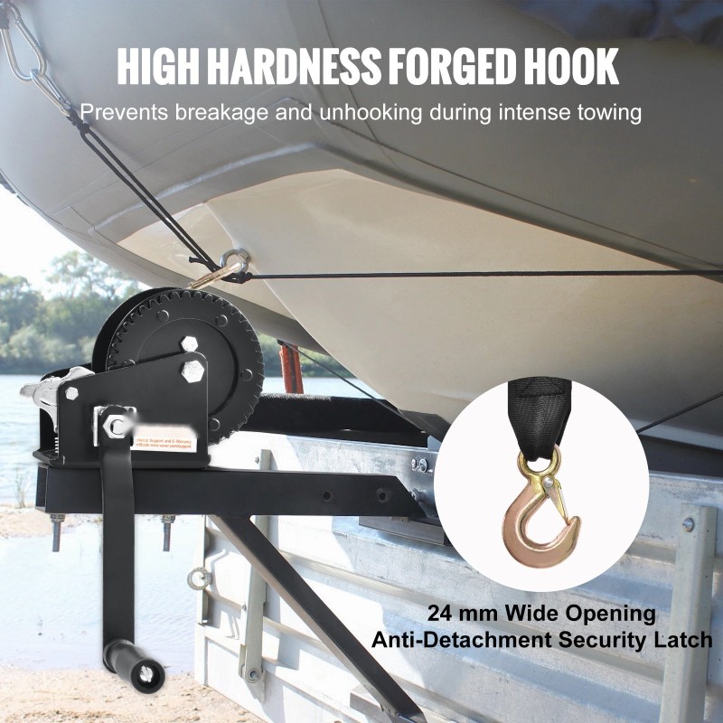 Käsivinssi 907 kg vetokyky 7 m polyesterihihna trailerille veneelle mönkijälle