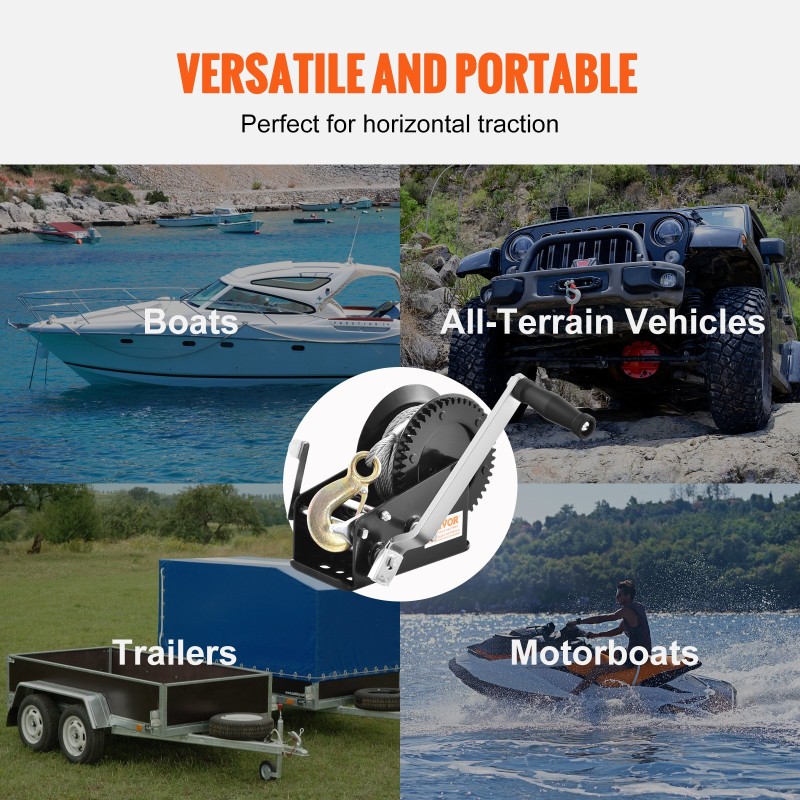 Käsivinssi 1587 kg vetokyky 10 m teräsvaijerilla kaksisuuntainen räikkä kaksinopeuksinen