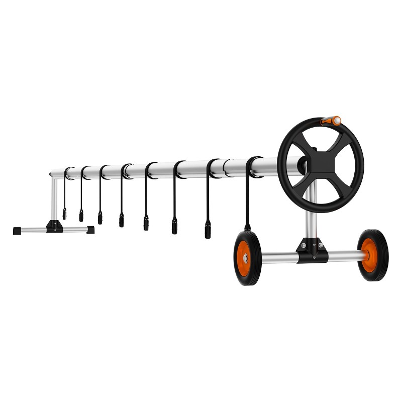 Alumiininen altaanpeitteen rulla upotetuille uima-altaaille 1,22–5,49 metriä leveille kumipyörillä ja hiekkasäkeillä