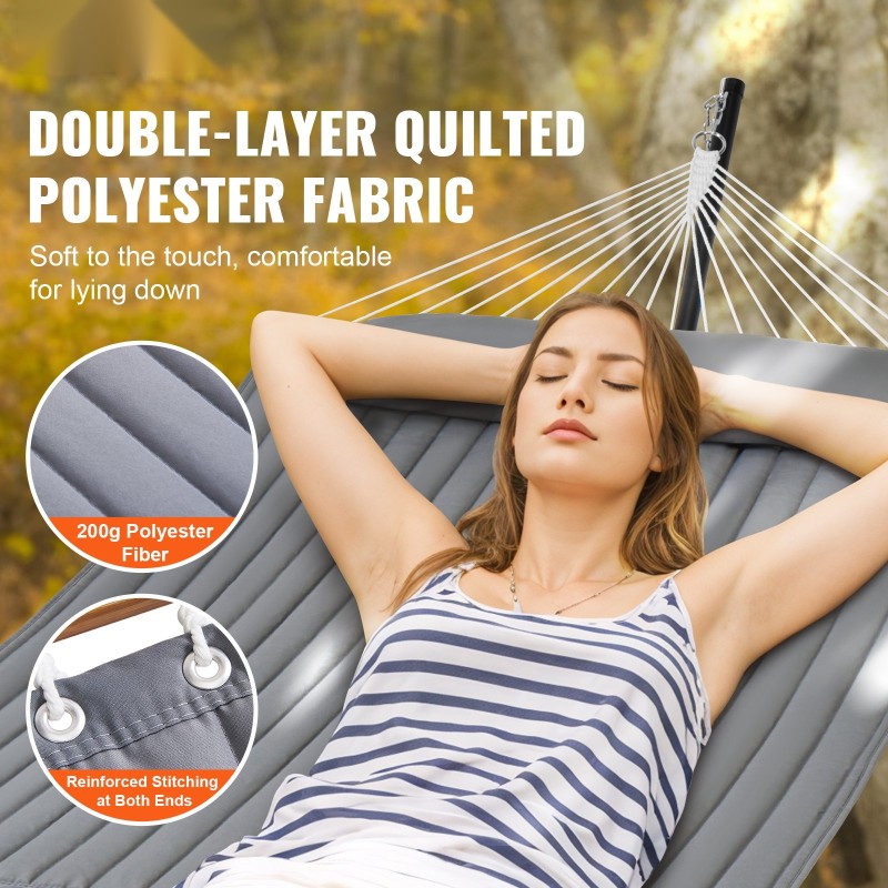 Tikattu kahden hengen puuvillariippumatto 1400 x 1900 mm jalustolla 480 paunan kantavuus