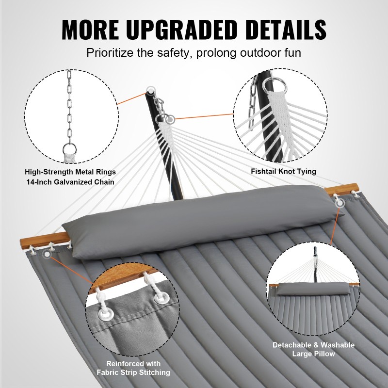 Tikattu kahden hengen puuvillariippumatto 1400 x 1900 mm jalustolla 480 paunan kantavuus