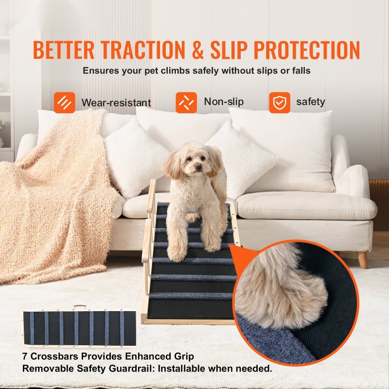 Lemmikkiramppi mäntypuusta 120 senttimetriä säädettävä 35–70 senttimetriä taitettava koirille ja kissoille