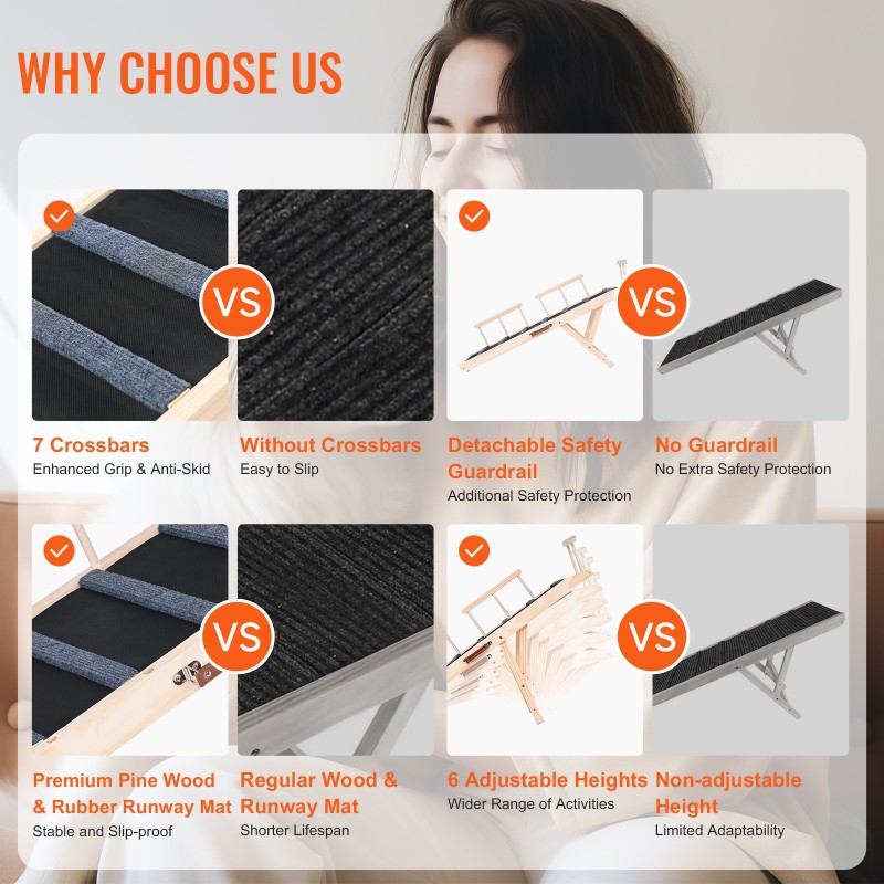 Lemmikkiramppi mäntypuusta 120 senttimetriä säädettävä 35–70 senttimetriä taitettava koirille ja kissoille