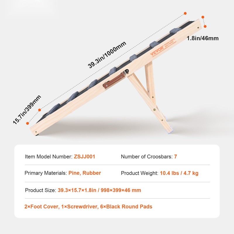 Lemmikkiramppi mäntypuusta 100 cm pitkä säädettävä 38–56 cm taittuva liukumattomalla kumipinnalla