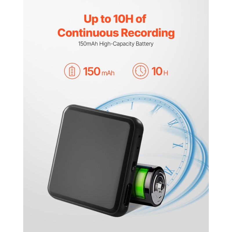 Digitaalinen äänentallennin 128GB magneettikiinnitys USB-C 8730 tuntia tallennustilaa 10 tunnin akunkesto