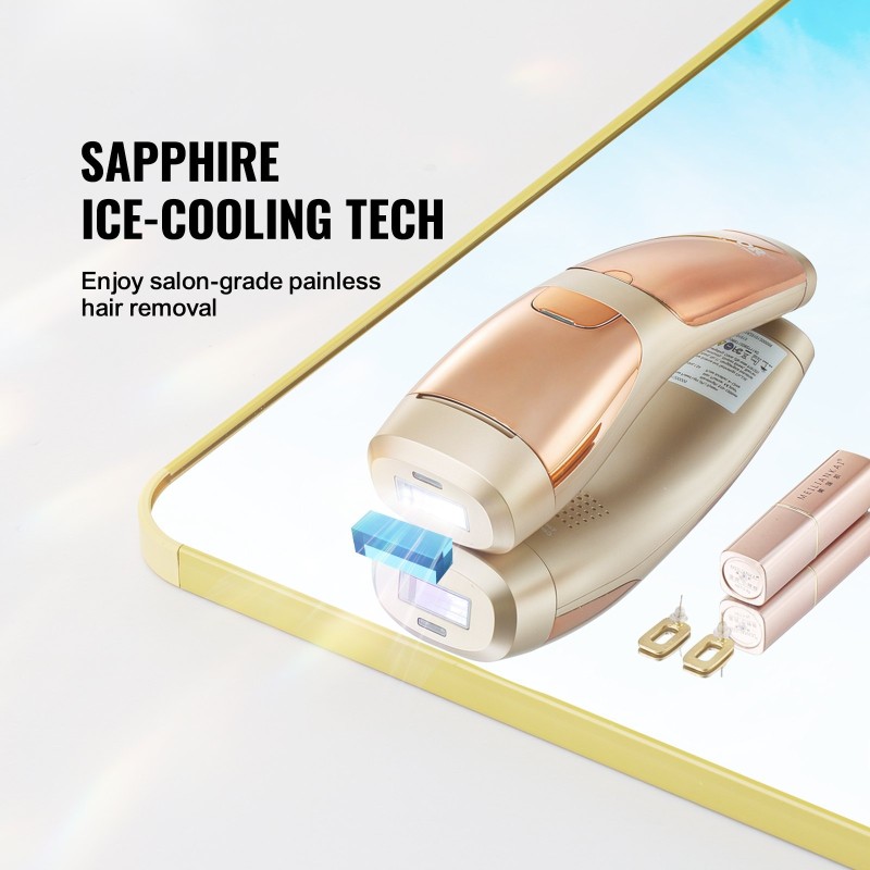 IPL-karvanpoistolaite safiirijäähdytyksellä 17 J pulssienergia kolmitoiminen kotikäyttöön manuaali ja automaattitila 5 tehotasoa