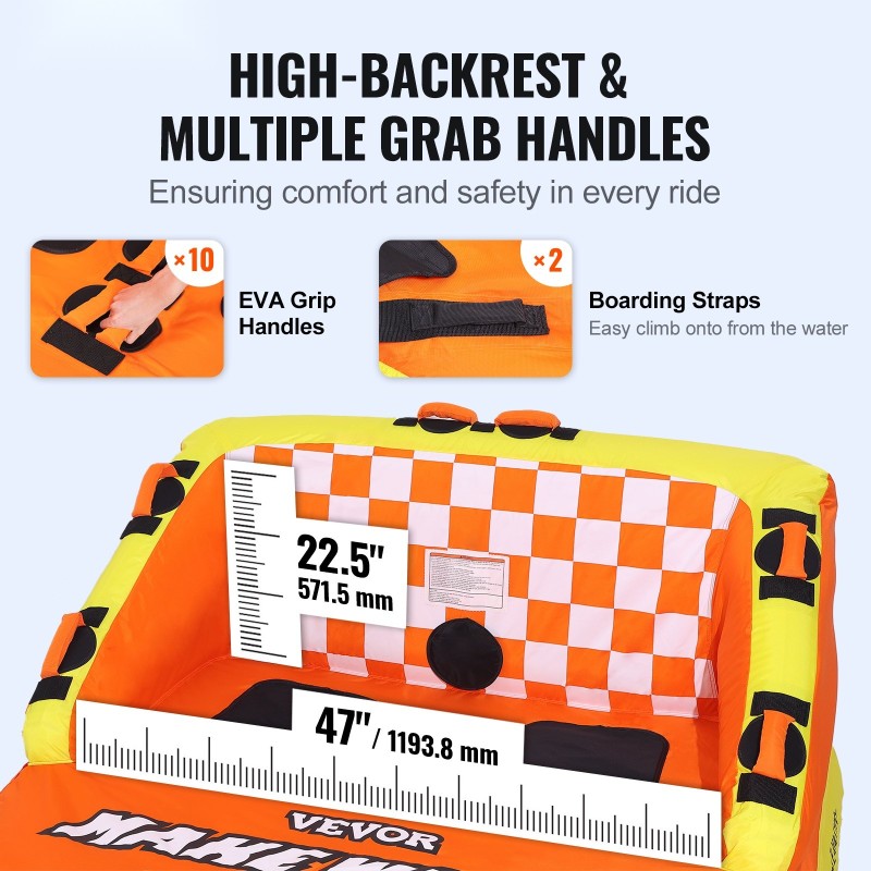 Vedettävä vesirengas yhdelle tai kahdelle nylonpäällisellä ja selkänojalla