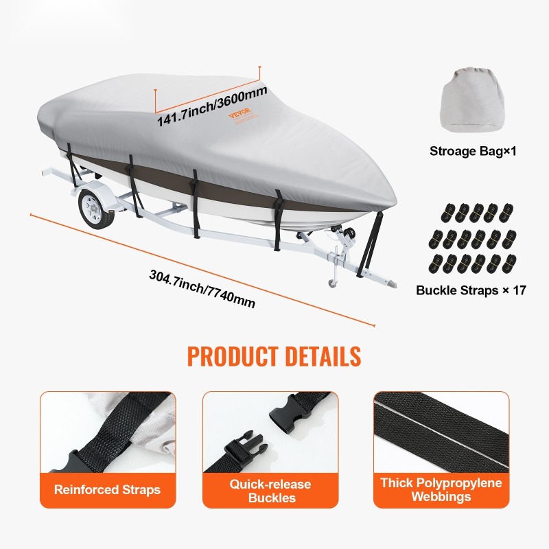 Venekate 7010–7310 mm 600D oxford-kangas PU-pinnoite harmaa täysin vedenpitävä solkihihnoilla