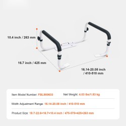 Wc-turvakaide teräs säädettävä leveys 410–510 mm pehmustetut käsinojat 136 kg helppo asennus