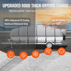 Ponttooniveneen suojapeite 800D-oxford-kangas PU-pinnoitettu 5790–6090 mm leveys 2430 mm harmaa moottorinsuojalla