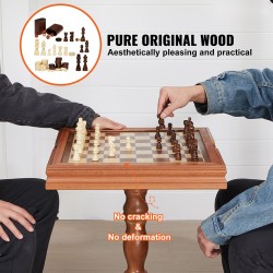 Kolmitoiminen pelipöytä 18-tuuman Sapele-puukehyksellä shakki tammi backgammon käännettävällä säilytyslaatikolla