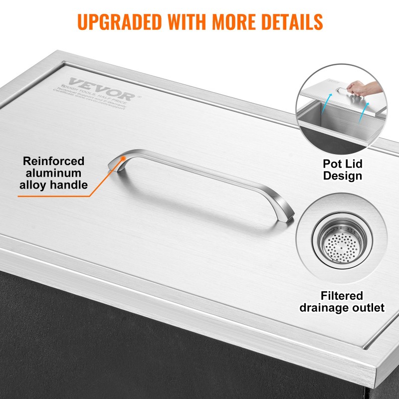 Upotettava jääastia ruostumatonta terästä 37,9 l 20 mm PU-vaahtoeriste viemäriputkella ja tulppalla