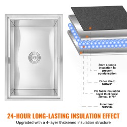 Upotettava jäälaatikko ruostumatonta terästä 109,5 l kansi tyhjennysputki