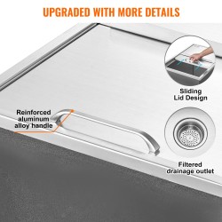 Upotettava jäälaatikko ruostumatonta terästä 109,5 l kansi tyhjennysputki