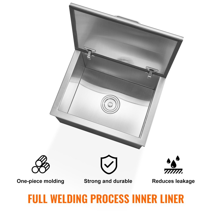 Upotettava jääastia 44 l ruostumatonta terästä 20 mm PU-vaahtoeristys viemäröinti mukana