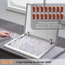 Upotettava jäälokero SUS304 ja SUS201 ruostumattomasta teräksestä 82,6 l viemäriputkella ja tyhjennystulpalla