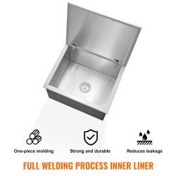 Upotettava jäälokero SUS304 ja SUS201 ruostumattomasta teräksestä 82,6 l viemäriputkella ja tyhjennystulpalla