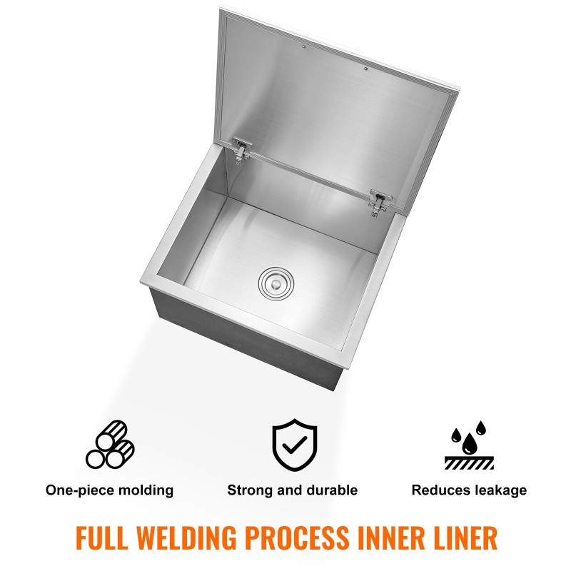 Upotettava jäälokero SUS304 ja SUS201 ruostumattomasta teräksestä 82,6 l viemäriputkella ja tyhjennystulpalla