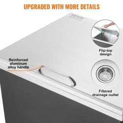 Upotettava jäälokero SUS304 ja SUS201 ruostumattomasta teräksestä 82,6 l viemäriputkella ja tyhjennystulpalla