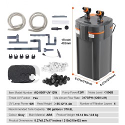 Akvaarion ulkosuodatin 378,5 l ABS-muovi 12 W pumppu 9 W UV-ajastin