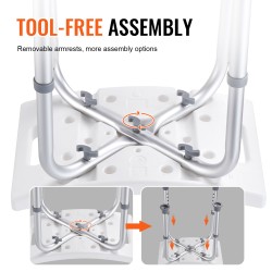 Suihkutuoli alumiiniseosrunko polyeteenimuovi-istuin korkeussäätö 360–490 mm liukuestejalat