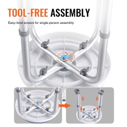 Suihkujakkara alumiiniseosrunko PP-muovinen istuin korkeussäädettävä 360 asteen kääntyvä 136 kg kantavuus