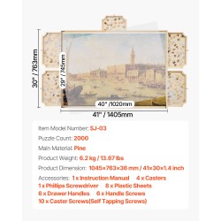 Palapelialusta mäntyinen kääntyvä 102x74 cm 5 laatikkoa irrotettava kansi sopii 2000 palalle