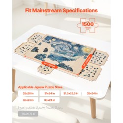 Palapelialusta mänty 865x635 mm kääntyvä 1500 palalle 5 vetolaatikkoa