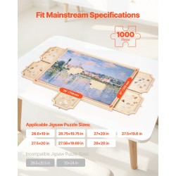 Pyörivä mäntypuinen palapelialusta 1000 palalle 74x53cm 5 laatikkoa irrotettavalla kannella